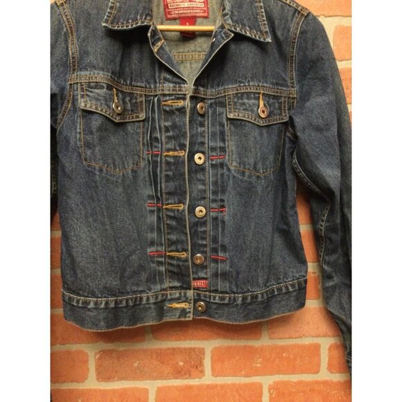 Fossil Women's Denim Jean Jacket Chest Pockets Button Cuffs Collared Blue Small - Picture 3 of 5